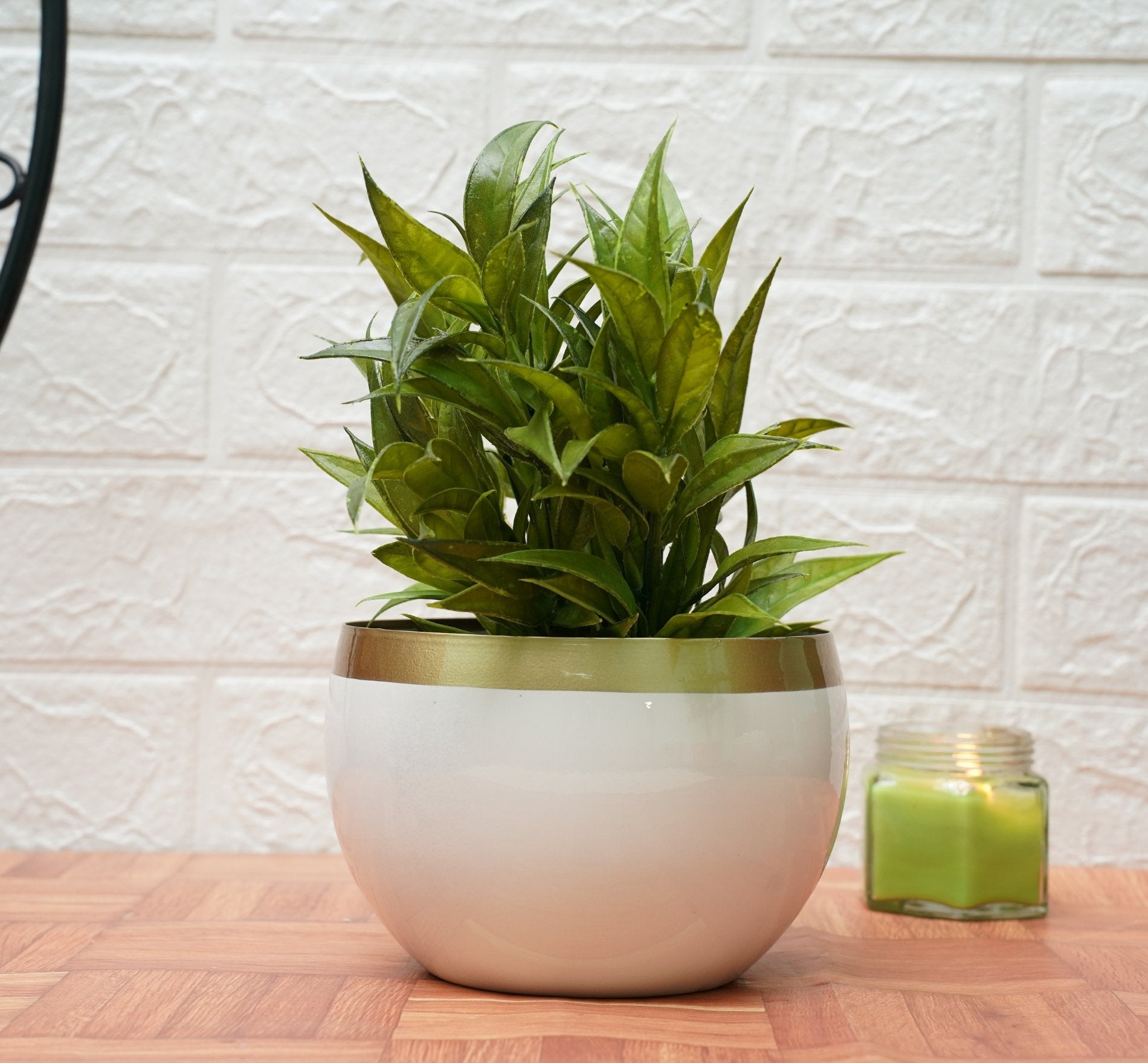 Small Pot for Indoor Plants - White Golden (Pack of 2)