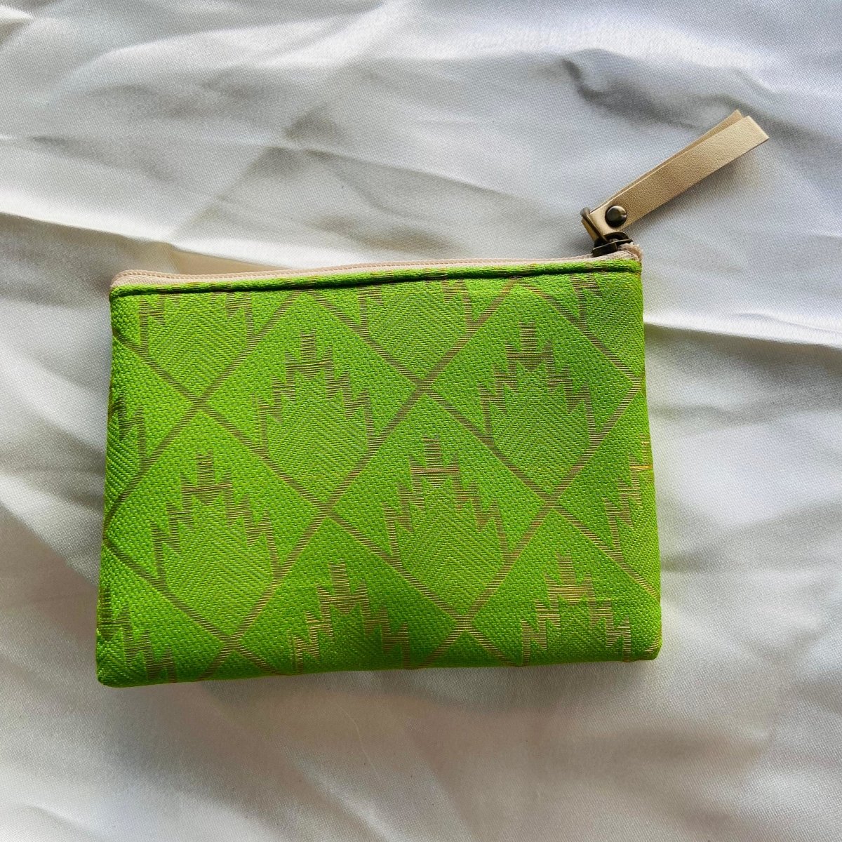 Small zipper pouches- Mini wallets- Green Brocade