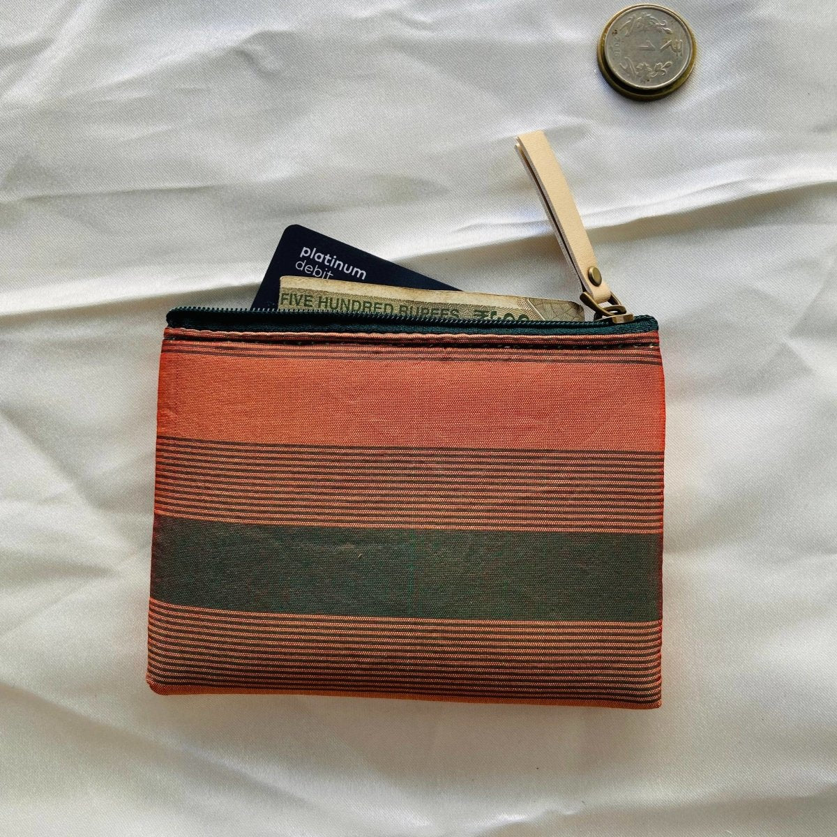 Small Zipper Pouches- Mini Wallets- Peach with Stripes