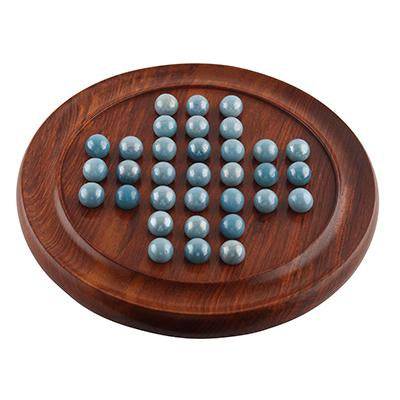 Games Solitaire Board in Wood with Glass Marbles- 9 inch (Brown)