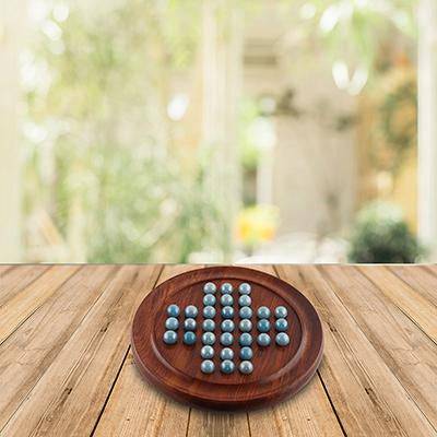 Games Solitaire Board in Wood with Glass Marbles- 9 inch (Brown)