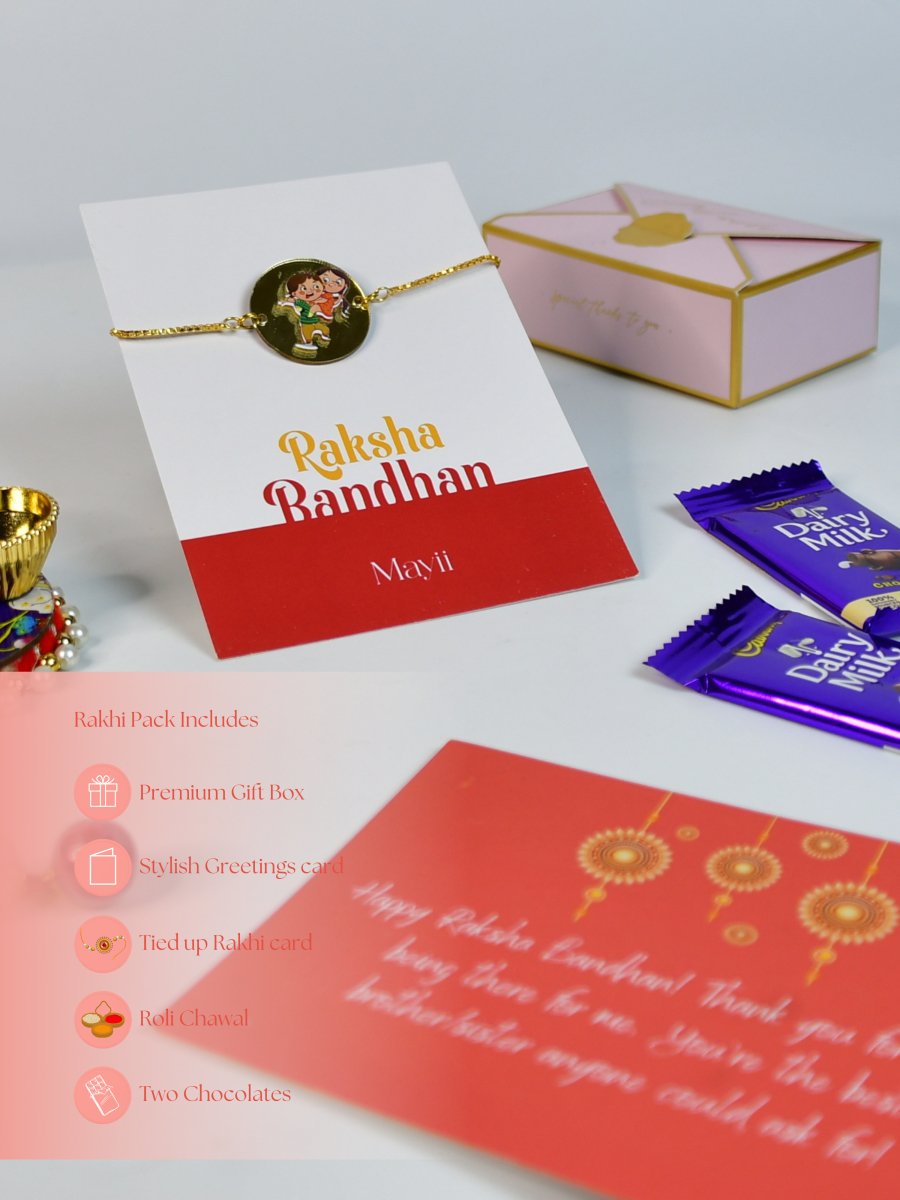 Sowpeace Exquisite Bhai Behen Rakhi Pack of 1 with Roli Chawal Thali, Chocolates, and Greeting card combo for Raksha Bandhan and Gifting