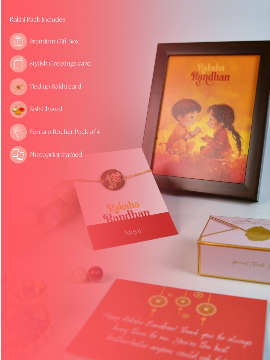 Sowpeace Exquisite Bhai Behen Rakhi Pack of 1 with Roli Chawal Thali, Chocolates, Photo Frame and Greeting card combo for Raksha Bandhan and Gifting