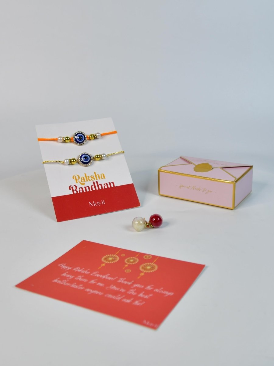 Sowpeace Exquisite Evil Eye Rakhi Pack of 1 with Roli Chawal and Greeting card combo for Raksha Bandhan and Gifting