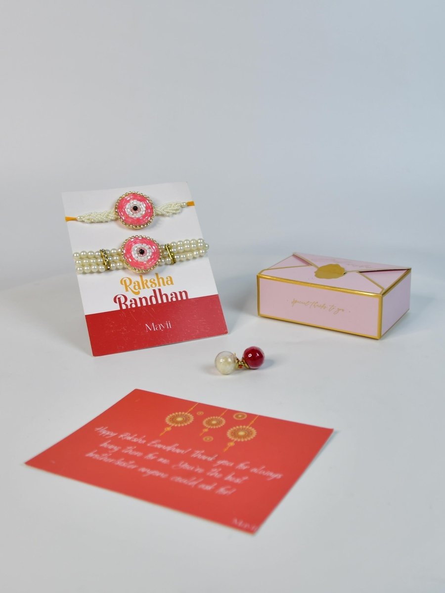 Sowpeace Exquisite Pink Circle Rakhi Pack of 1 with Roli Chawal and Greeting card combo for Raksha Bandhan and Gifting