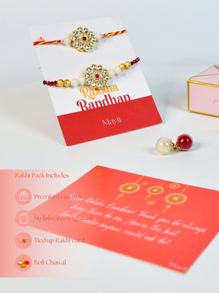 Sowpeace Exquisite Red Centre Flower Rakhi Pack of 1 with Roli Chawal and Greeting card combo for Raksha Bandhan and Gifting