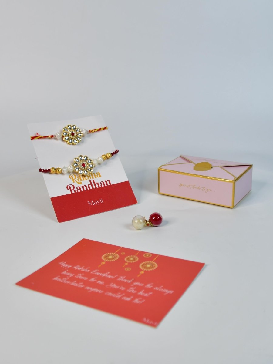 Sowpeace Exquisite Red Centre Flower Rakhi Pack of 1 with Roli Chawal and Greeting card combo for Raksha Bandhan and Gifting