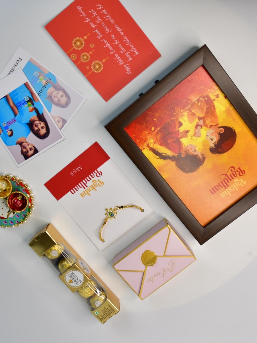 Sowpeace Exquisite Turtle Rakhi Pack of 1 with Roli Chawal Thali, Chocolates, Photo Frame, Poloroids and Greeting card combo for Raksha Bandhan and Gifting