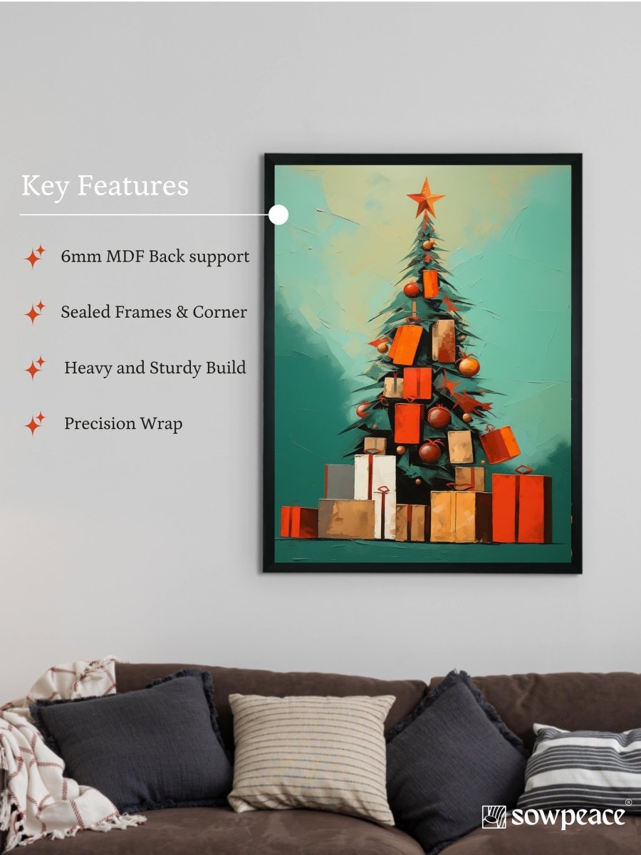 Sowpeace Joy: Handcrafted Tree of Hope Canvas Print – Premium Indian-Inspired Art for Elegant Holiday Decor