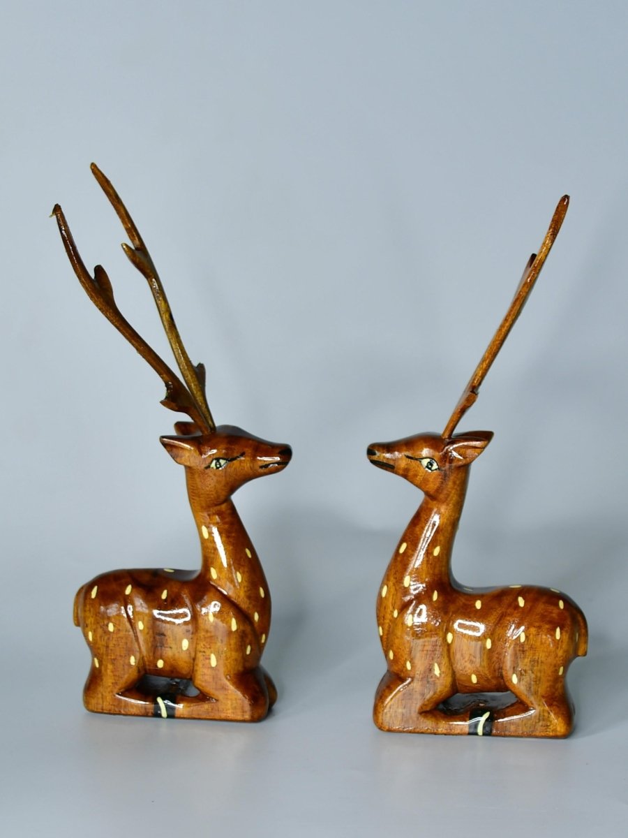 Sowpeace Wooden Sitting Deer Pair: Artisan Home Decor