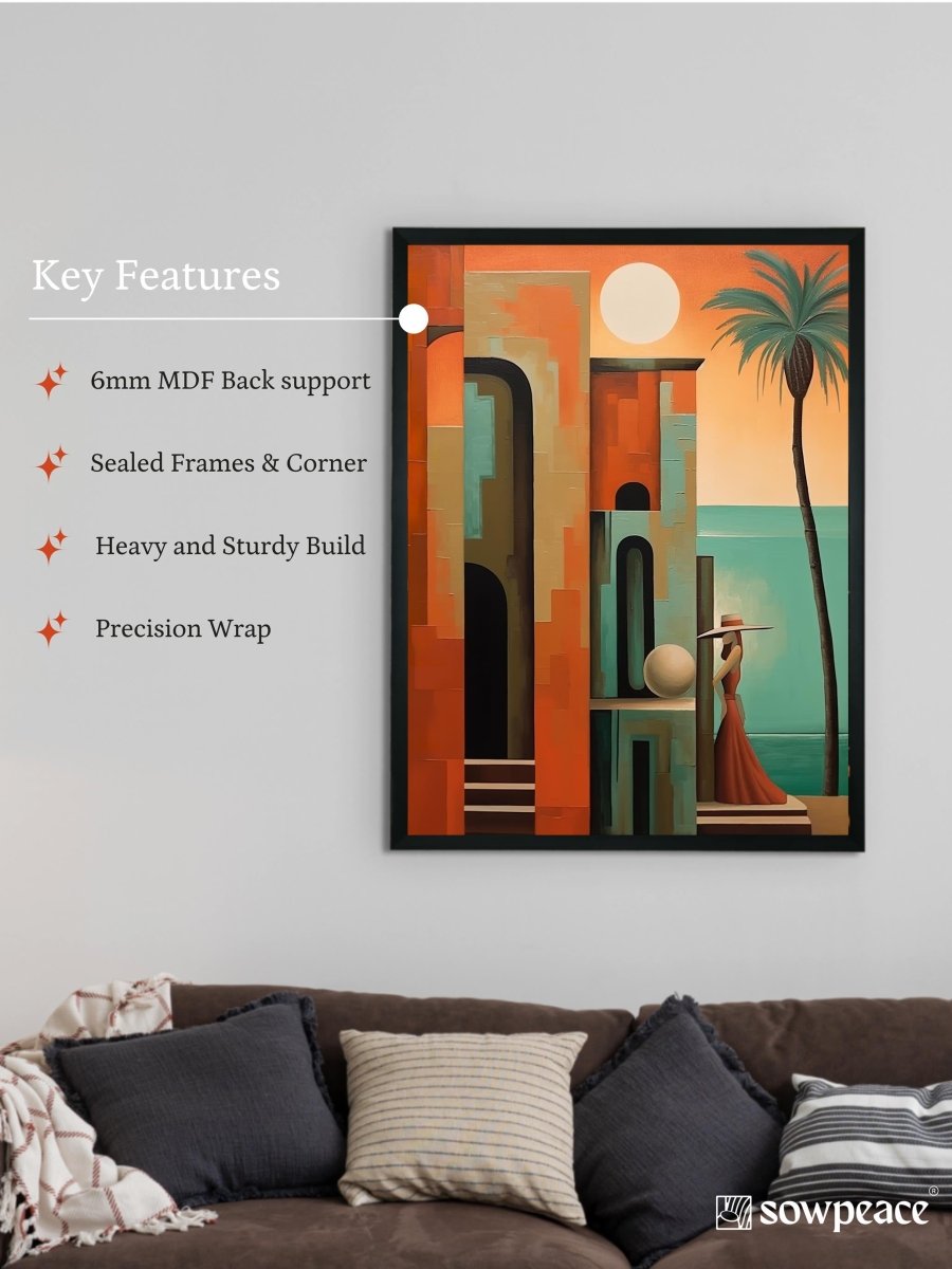 Sowpeace's Handcrafted Premium Boho Sunny Day Art with Frame – Indian-Inspired Canvas Print for Modern and Artistic Home Decor