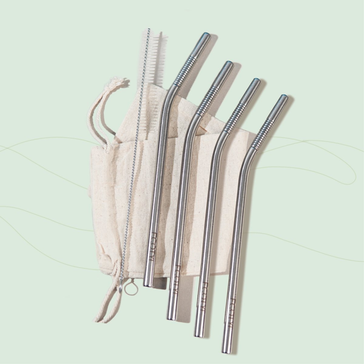 Stainless Steel Reusable Straw Bent with Cleaning Brush | Set of 4