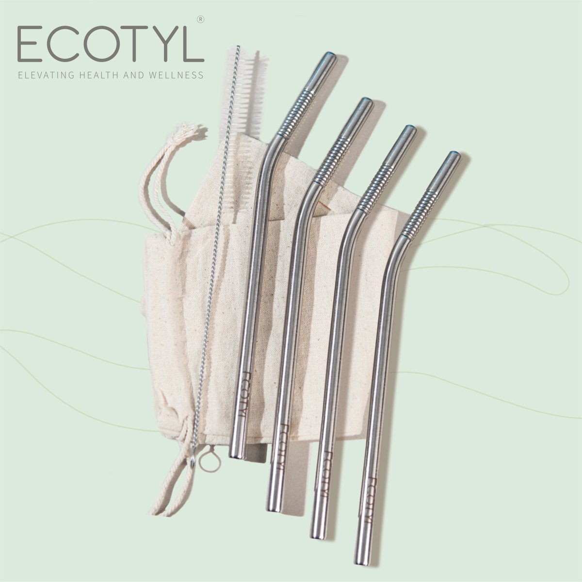 Stainless Steel Straw Bent - Set of 4 & Straw Cleaning Brush