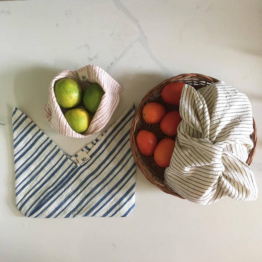 Set of 2 Bento  Bag - 2 knot bags in organic Kala Cotton for Veggies & Fruit, Wrapping Roti, Packing lunch box