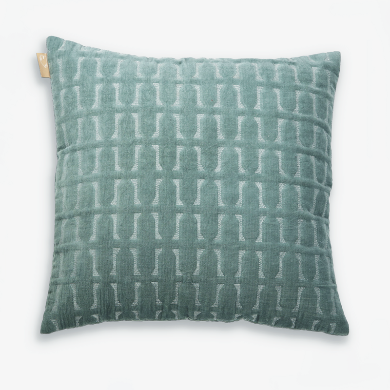 Cotton Cushion Cover | Twig Embroidered | Green | 45 x 45 cm