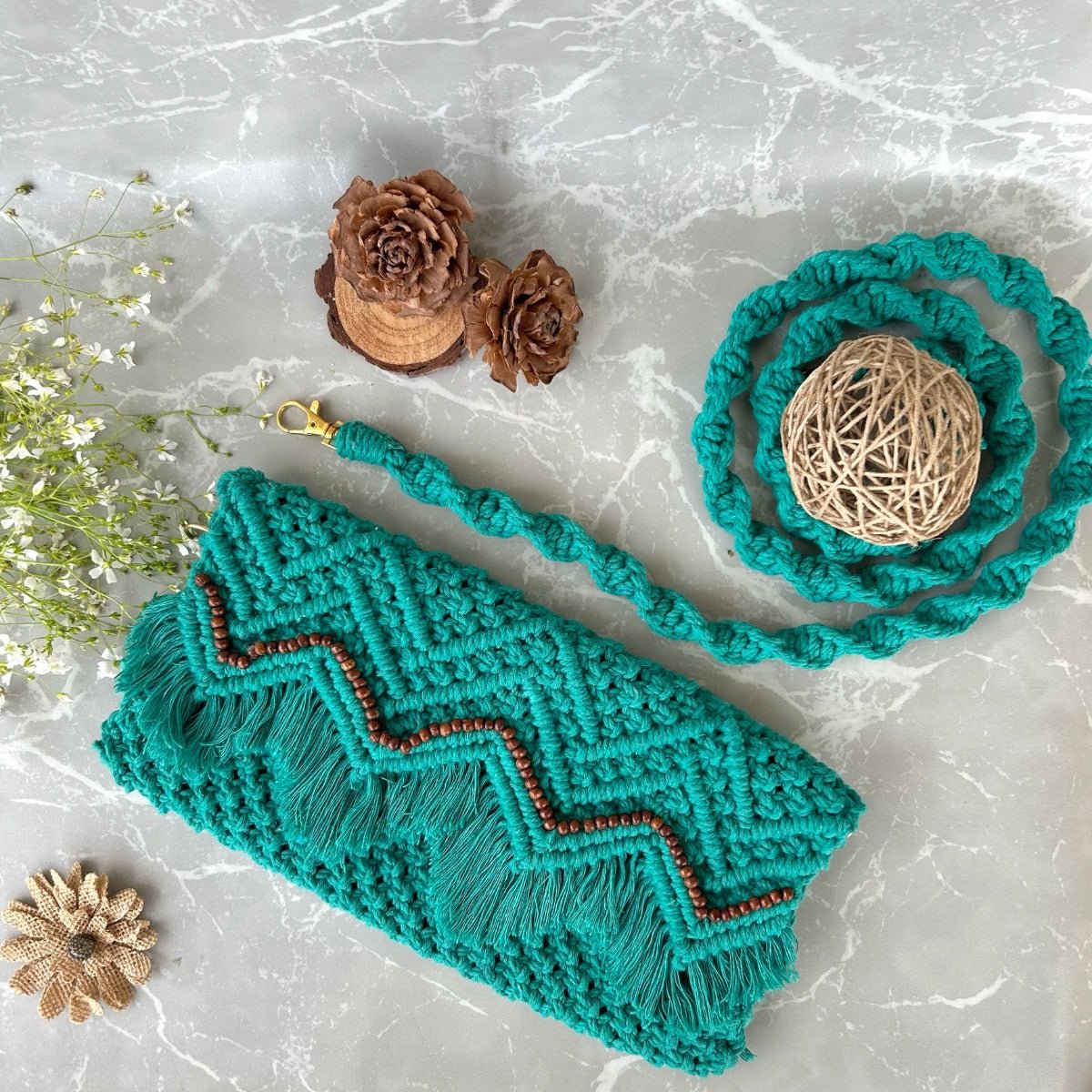 Teal Handmade Baguette Bag