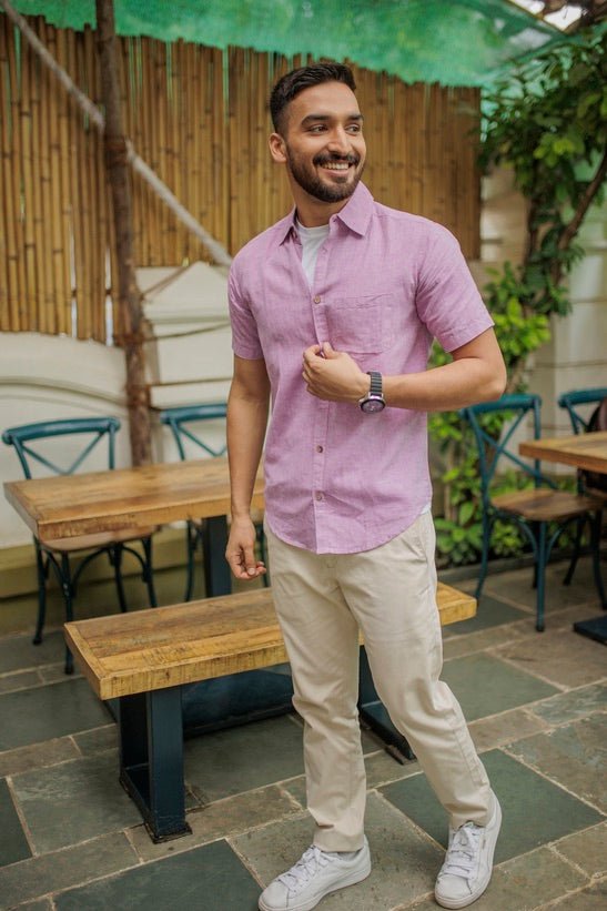 TENCEL™ Lyocell-Linen Half Sleeve Shirt in Lavender