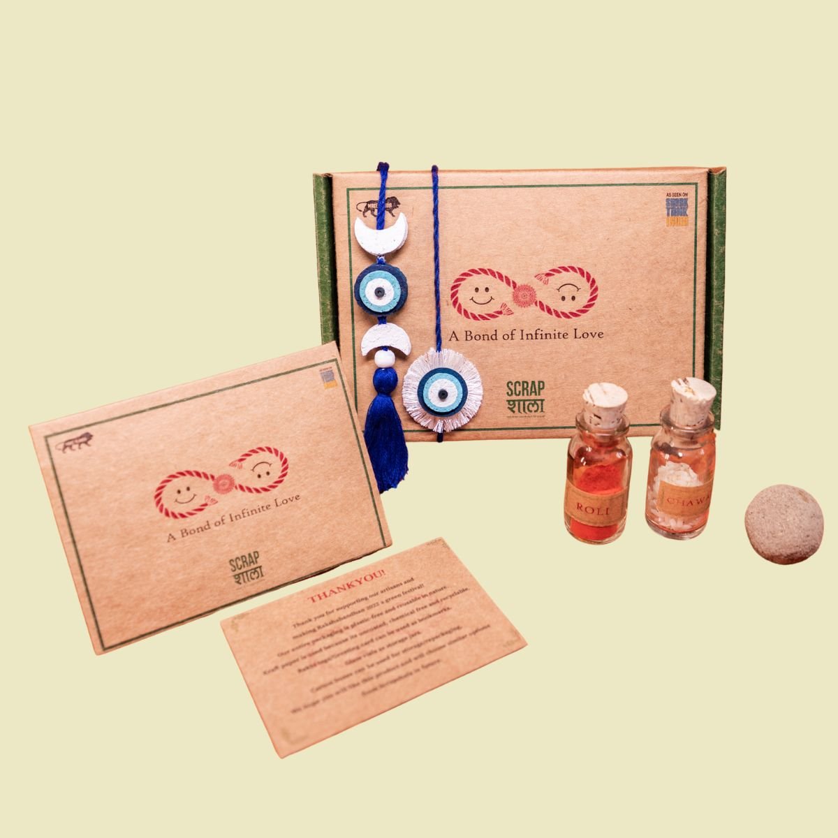 The Nazarbattu Sibling Box- Plantable Rakhi and Lumba Set with Roli-Chawal & Greeting Card