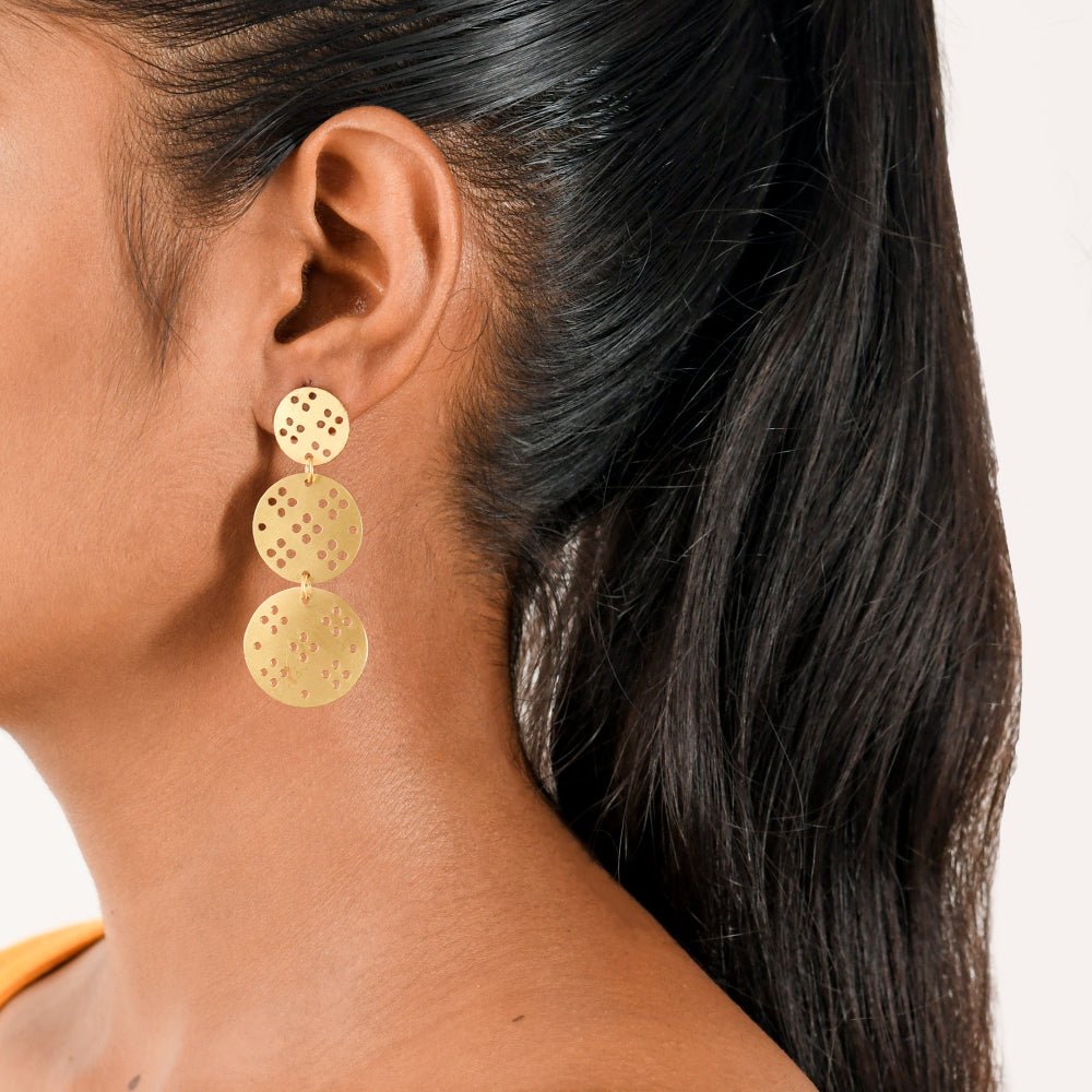 Three Circle Brass Earrings