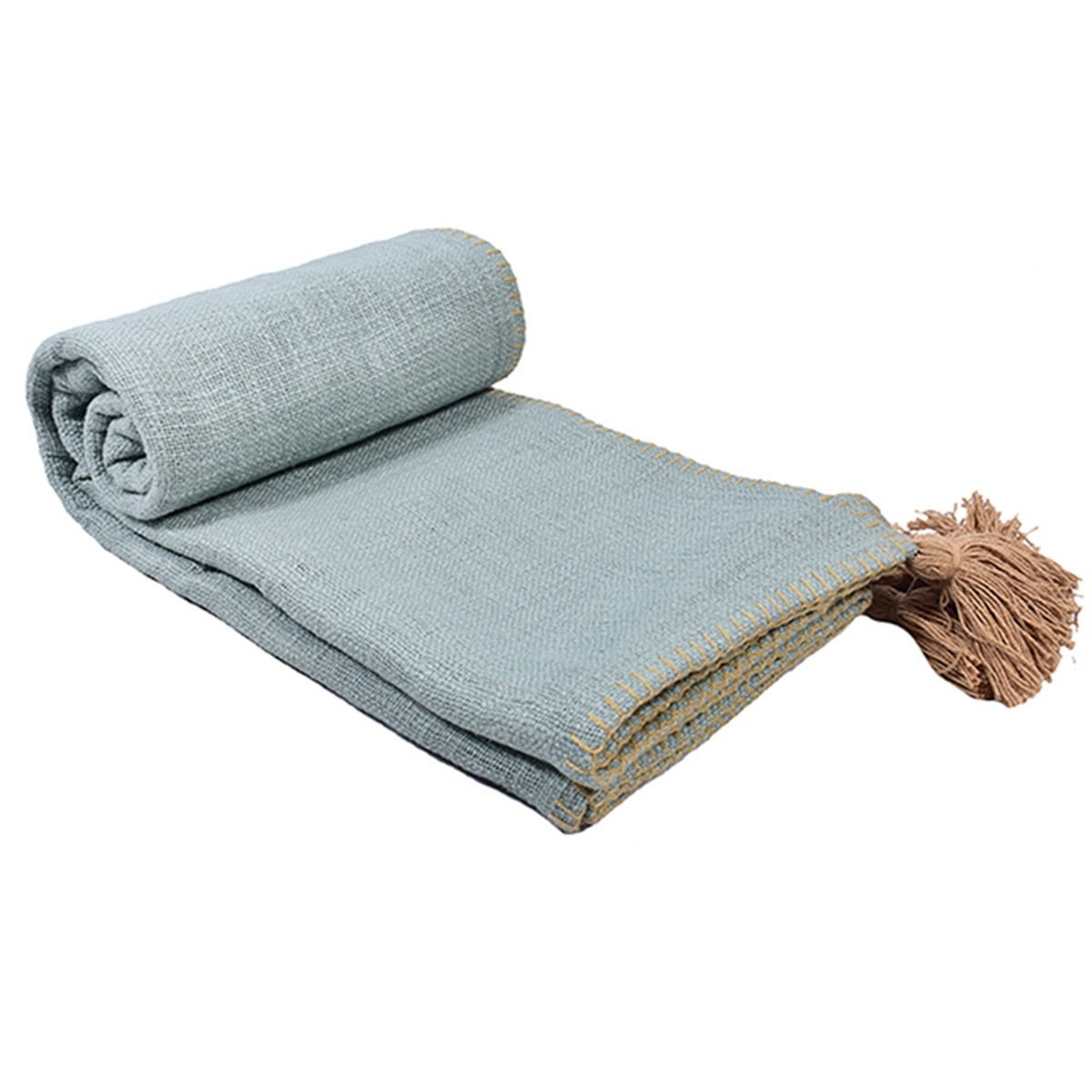 Buy Top Stitch Tasseled Cotton Throw | Shop Verified Sustainable Bed Linens on Brown Living™