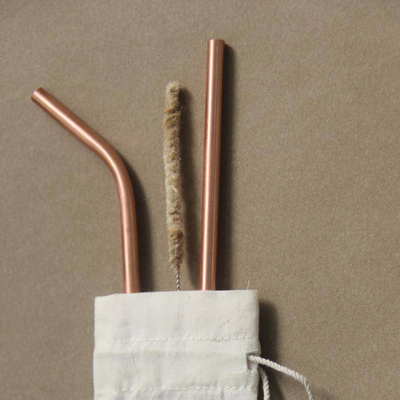 Travel Copper Straw Kit | 1 Straight & 1 Bent Copper Straw | 1 Straw Cleaner