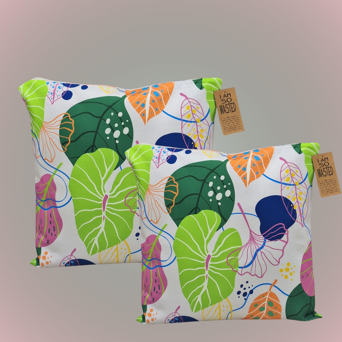 Tropical Leaves - Recycled Polycotton Cushion Covers - Pack of 2