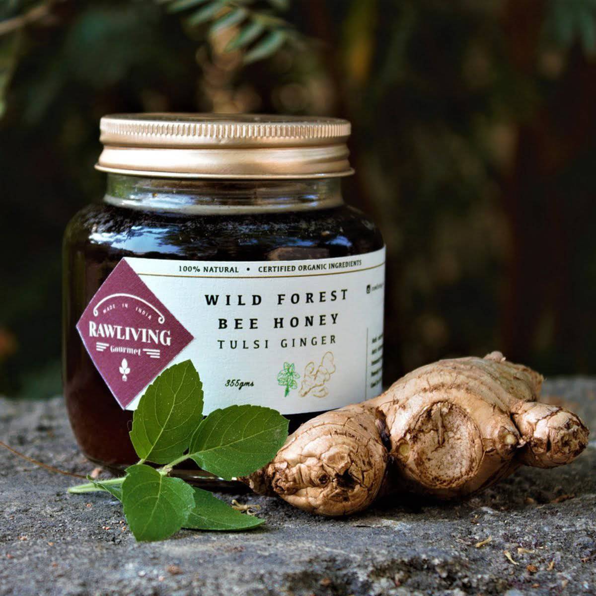 Tulsi Ginger Honey - Raw Wild Forest Organic Bee Honey