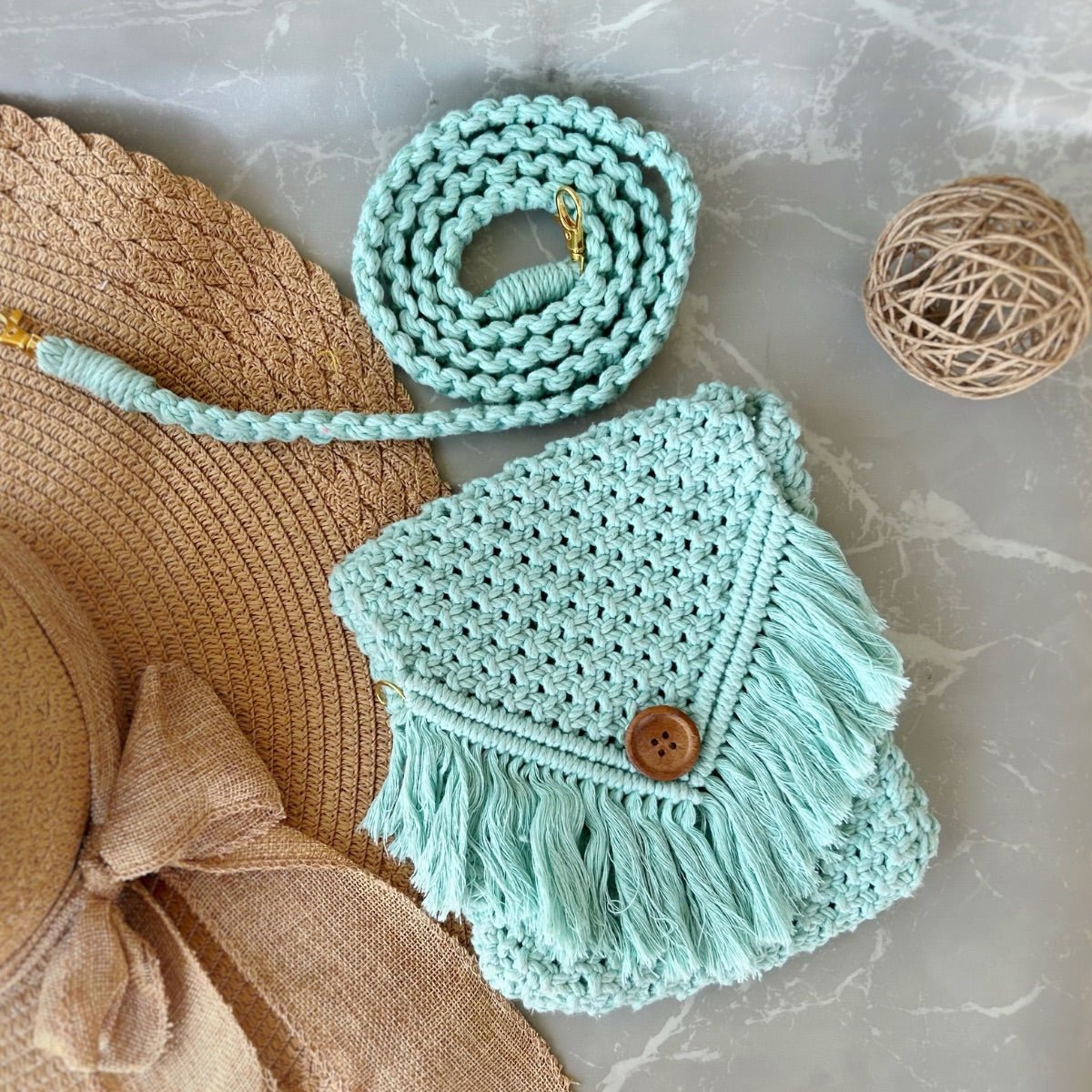 Turqoise Macrame Mobile Sling Bag