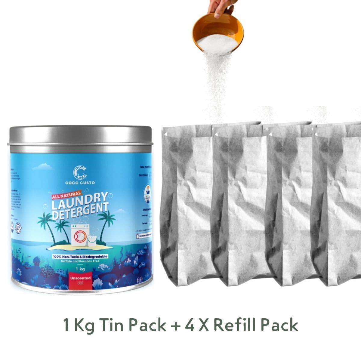 Unscented Natural Laundry Detergent with Refill Pack - 4-6 Kg