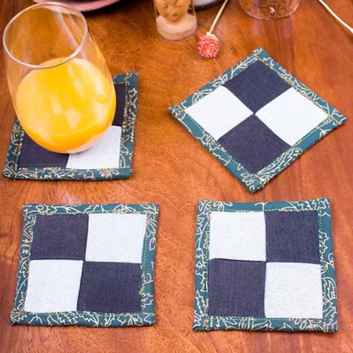 Upcycled Denim Coaster Set of 4- Blue and White