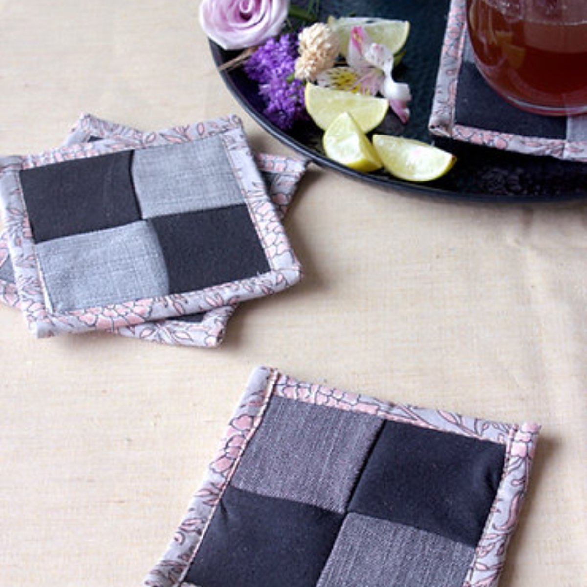 Upcycled Denim Coaster Set (x4)- Black and Grey