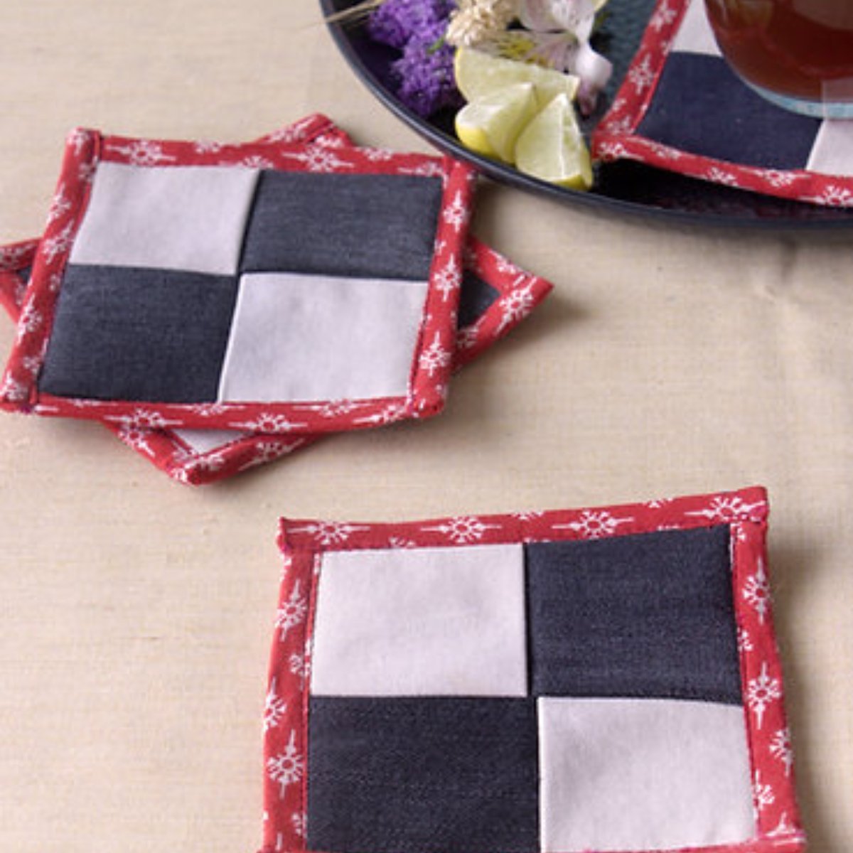 Upcycled Denim Coaster Set (x4)- Black and White