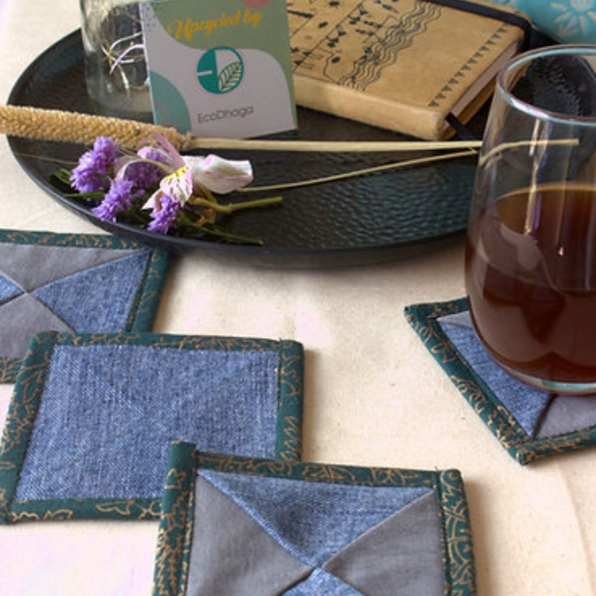 Upcycled Denim Coaster Set (x4)- Blue and Grey