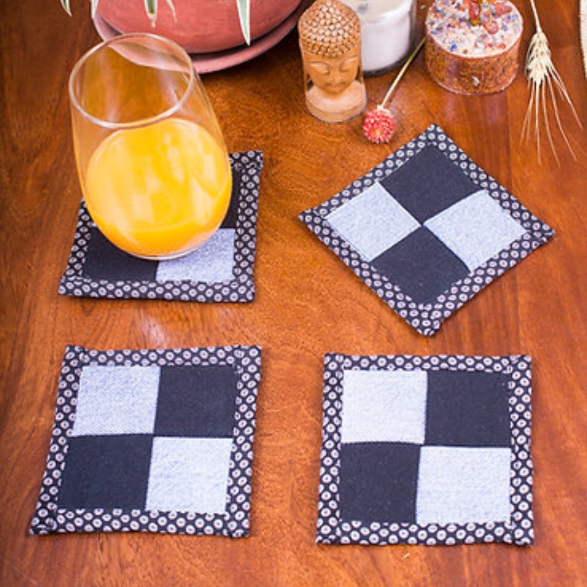 Upcycled Denim Coaster Set (x4)- Dark and Light Blue