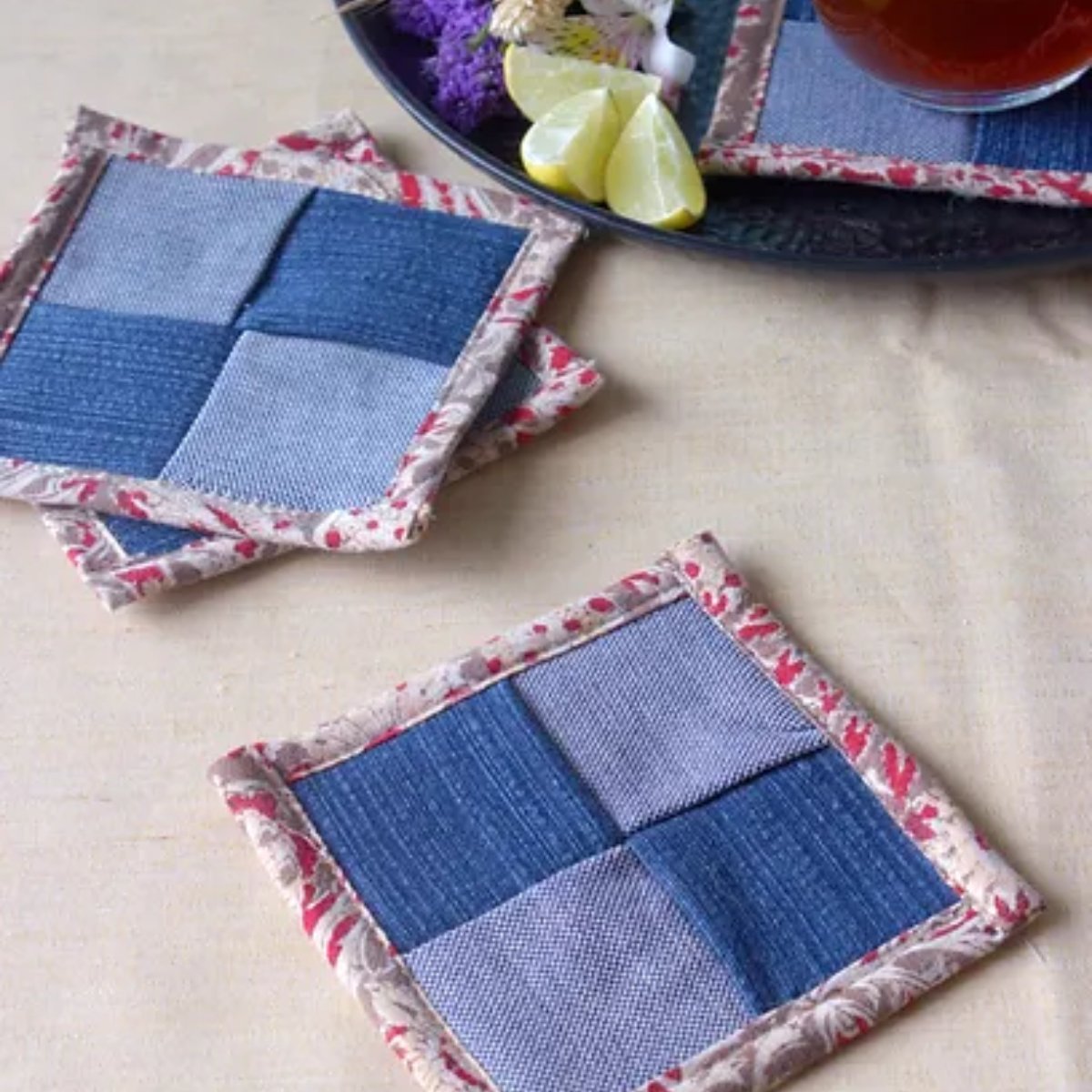 Upcycled Denim Coaster Set (x4)- Shades of Blue