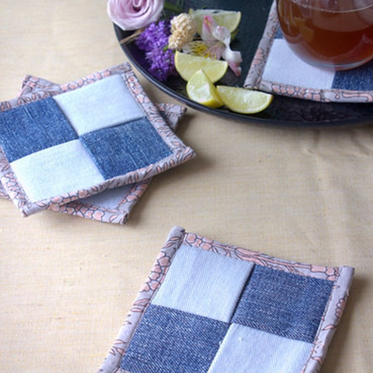 Upcycled Denim Coaster Set (x4)- Sky and Denim Blue