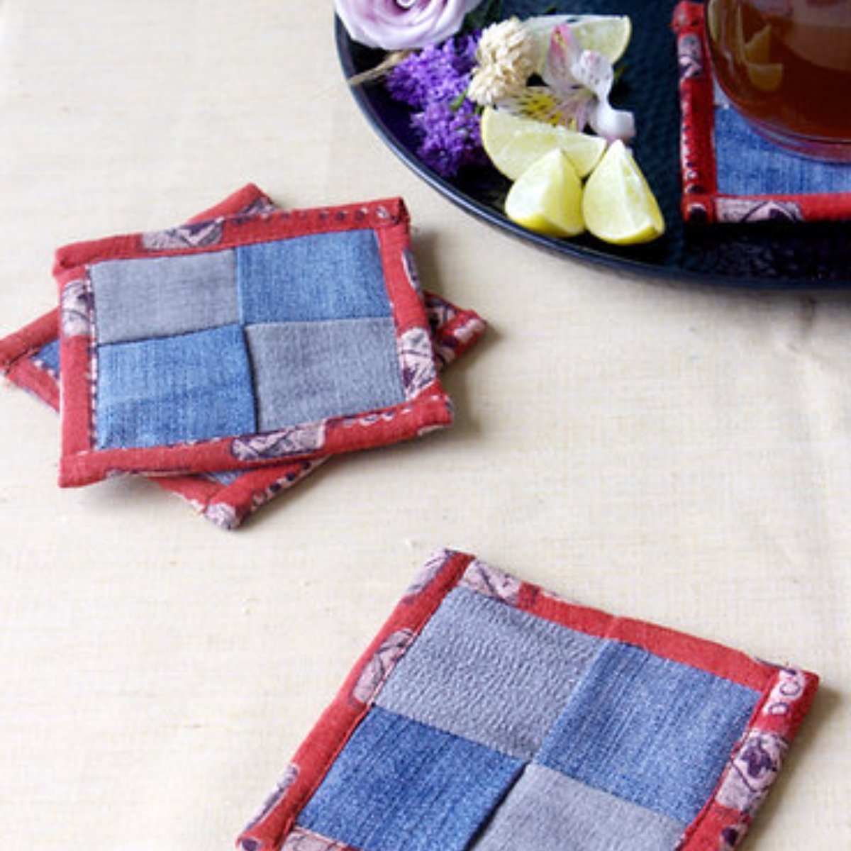 Upcycled Denim Coaster Set (x4)- Textured Denim