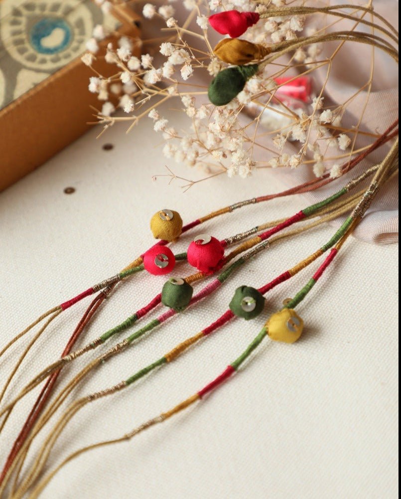 Upcycled Fabric Artisanal Fabric Bead Rakhi Set of 6