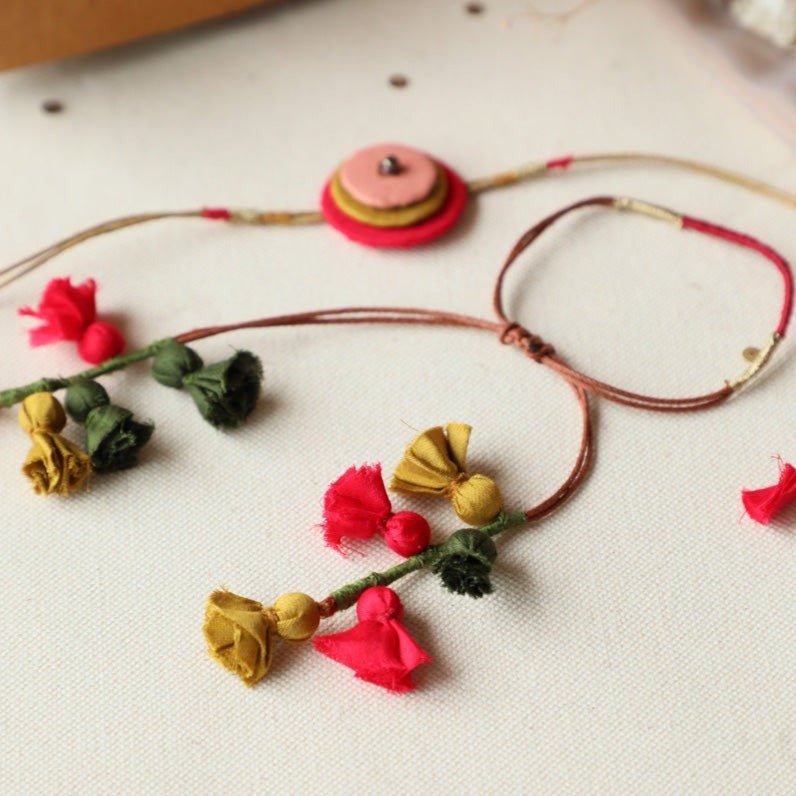 Upcycled Fabric Artisanal Rakhi and Lumba Rakhi Set