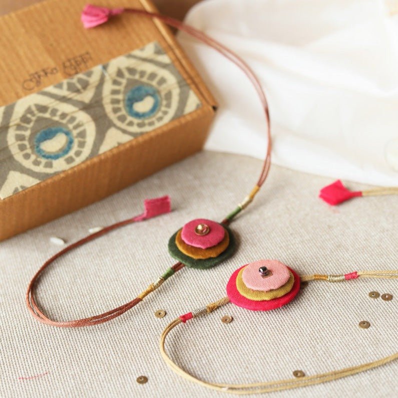 Upcycled Fabric Artisanal Rakhi- Set of 2 | Ring Design