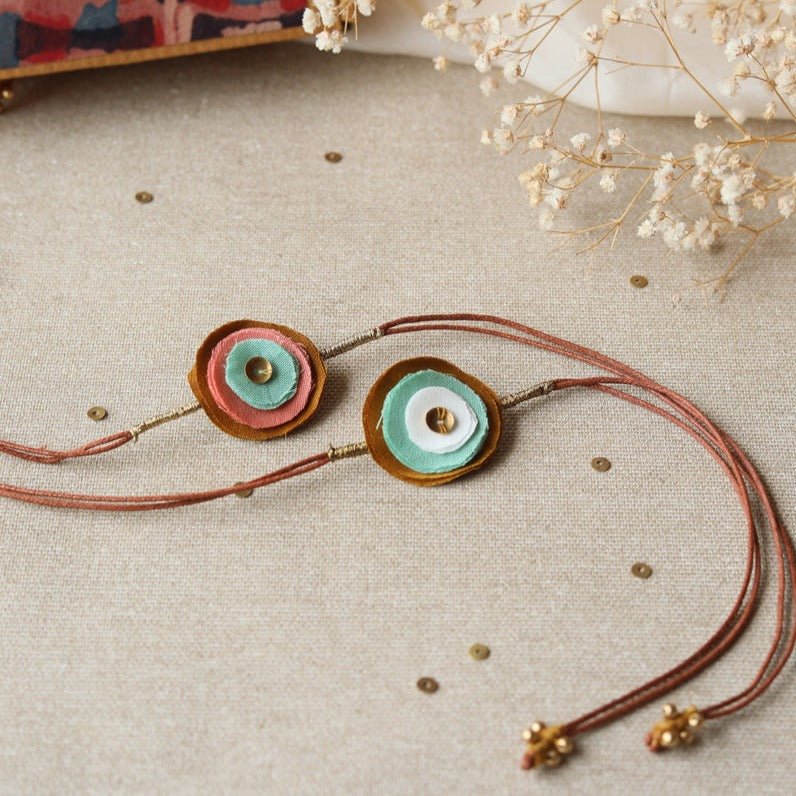 Upcycled Fabric Artisanal Rakhi- Set of 2 | Stacked Circle Design