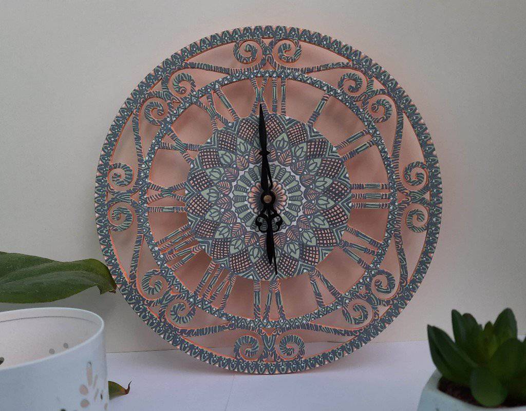 Upcycled Hand-Painted Mandala Wall Clock Round- 28 cm