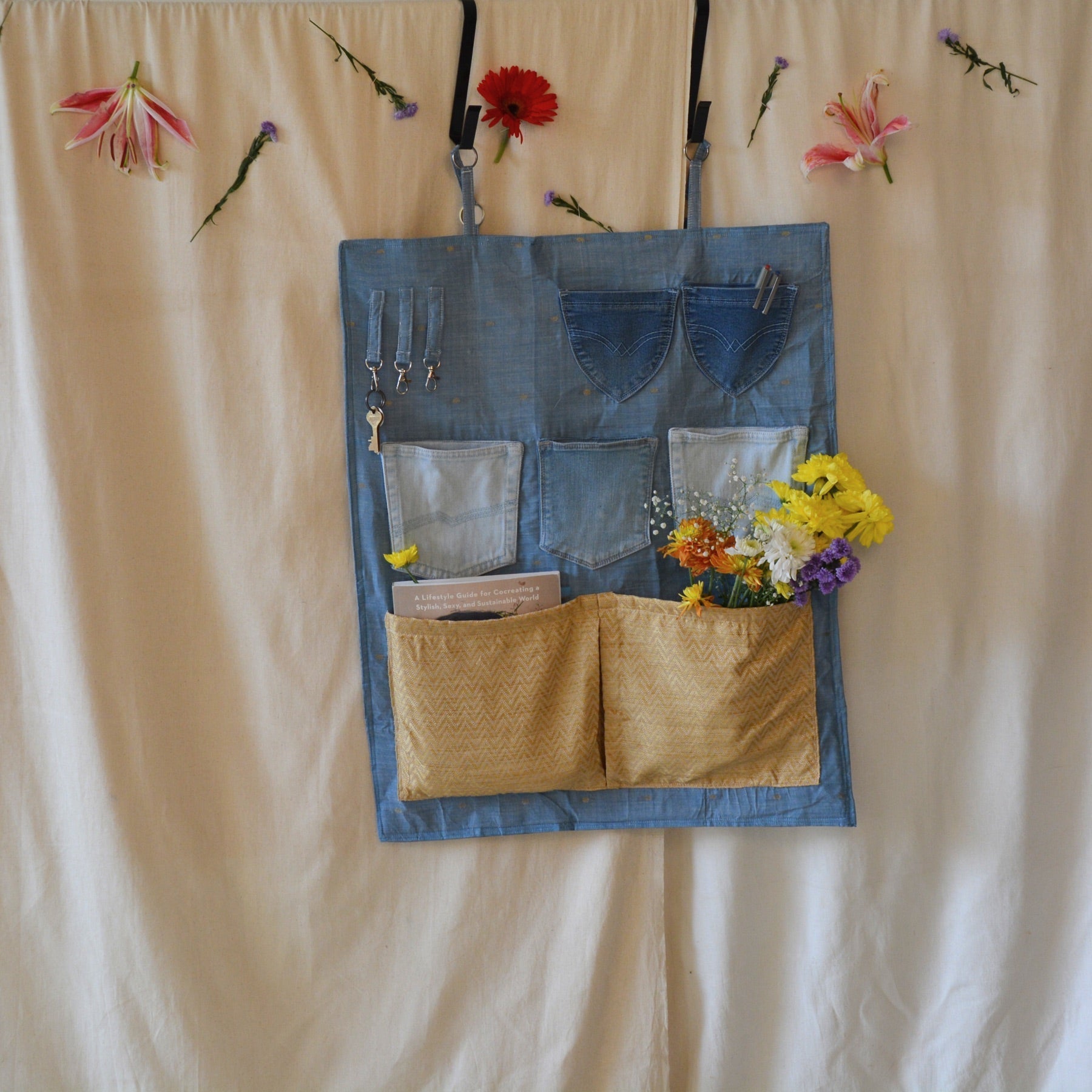 Upcycled Lookie Here Behind The Door Organiser- Blue Denim