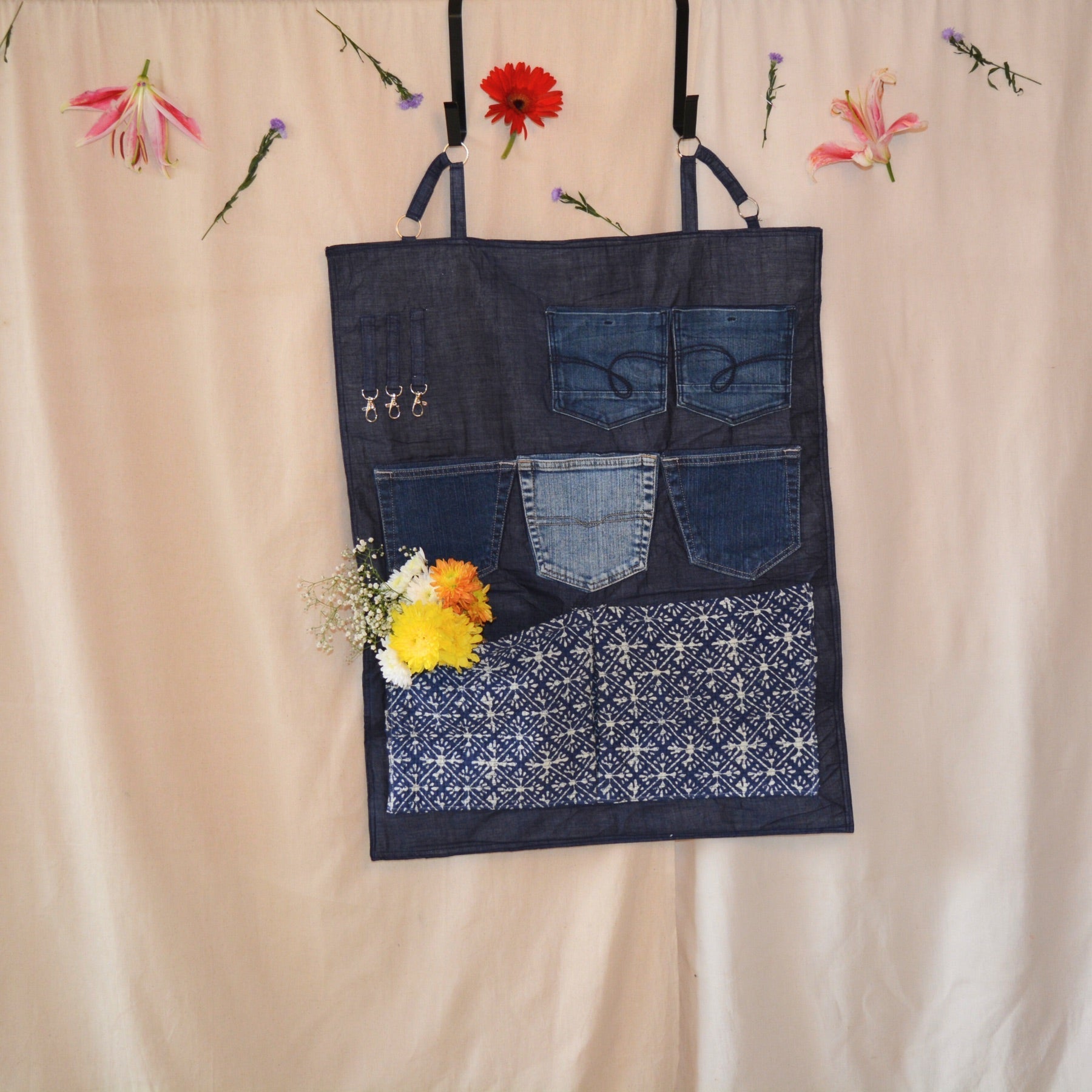 Upcycled Lookie Here Behind The Door Organiser- Dark Blue