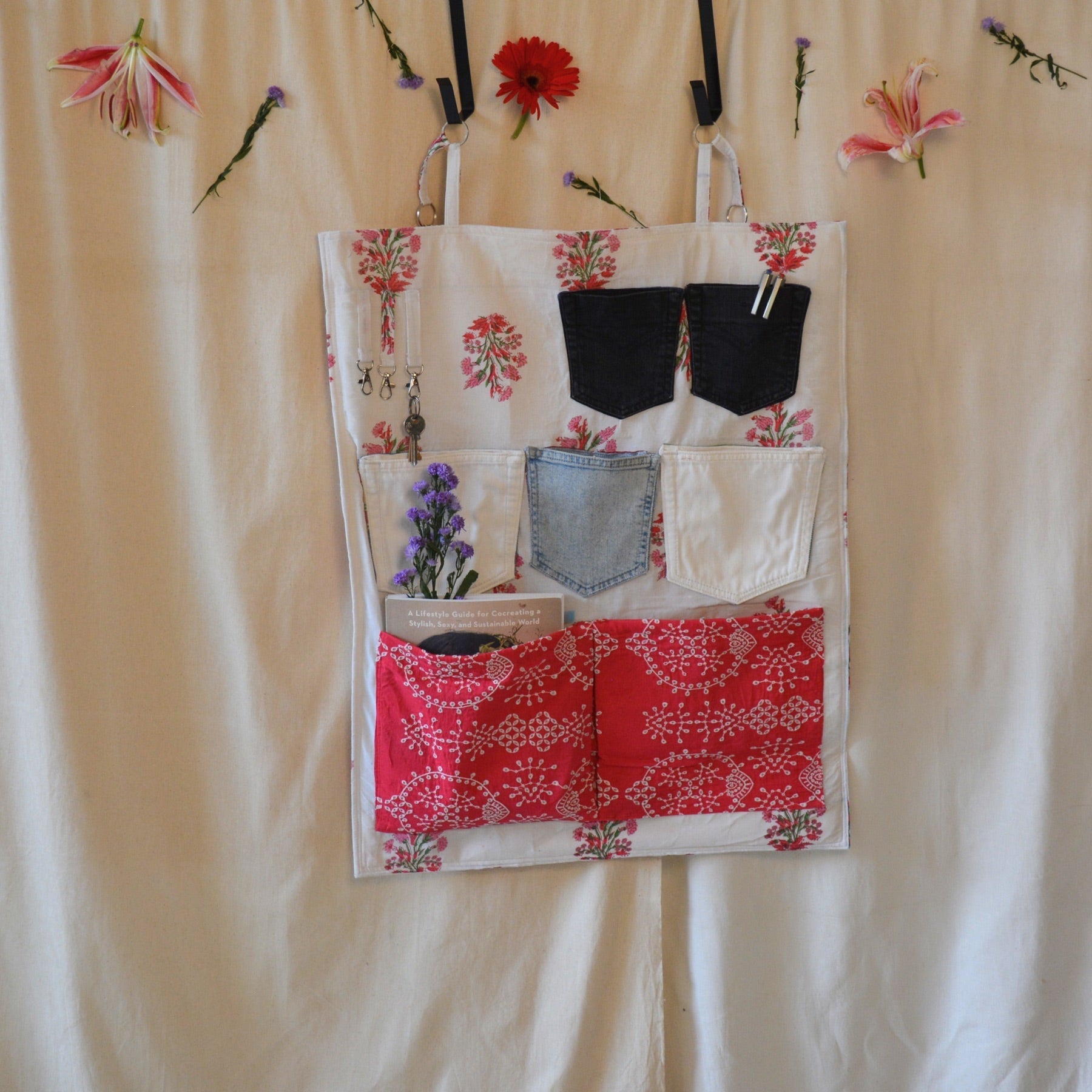 Upcycled Lookie Here Behind The Door Organiser- Floral