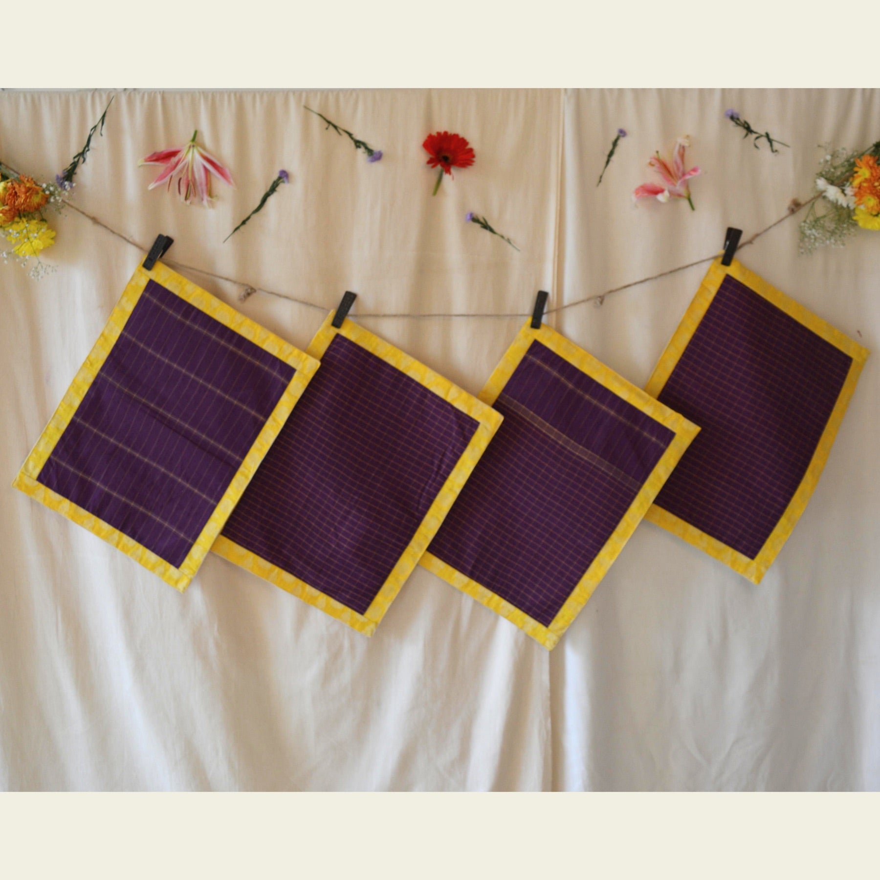 Upcycled Table Mat I Can Do Two Things- Yellow Violets