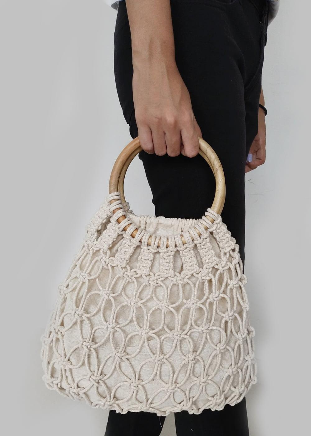 Handmade Macramé Boho Bag with Wooden Handle