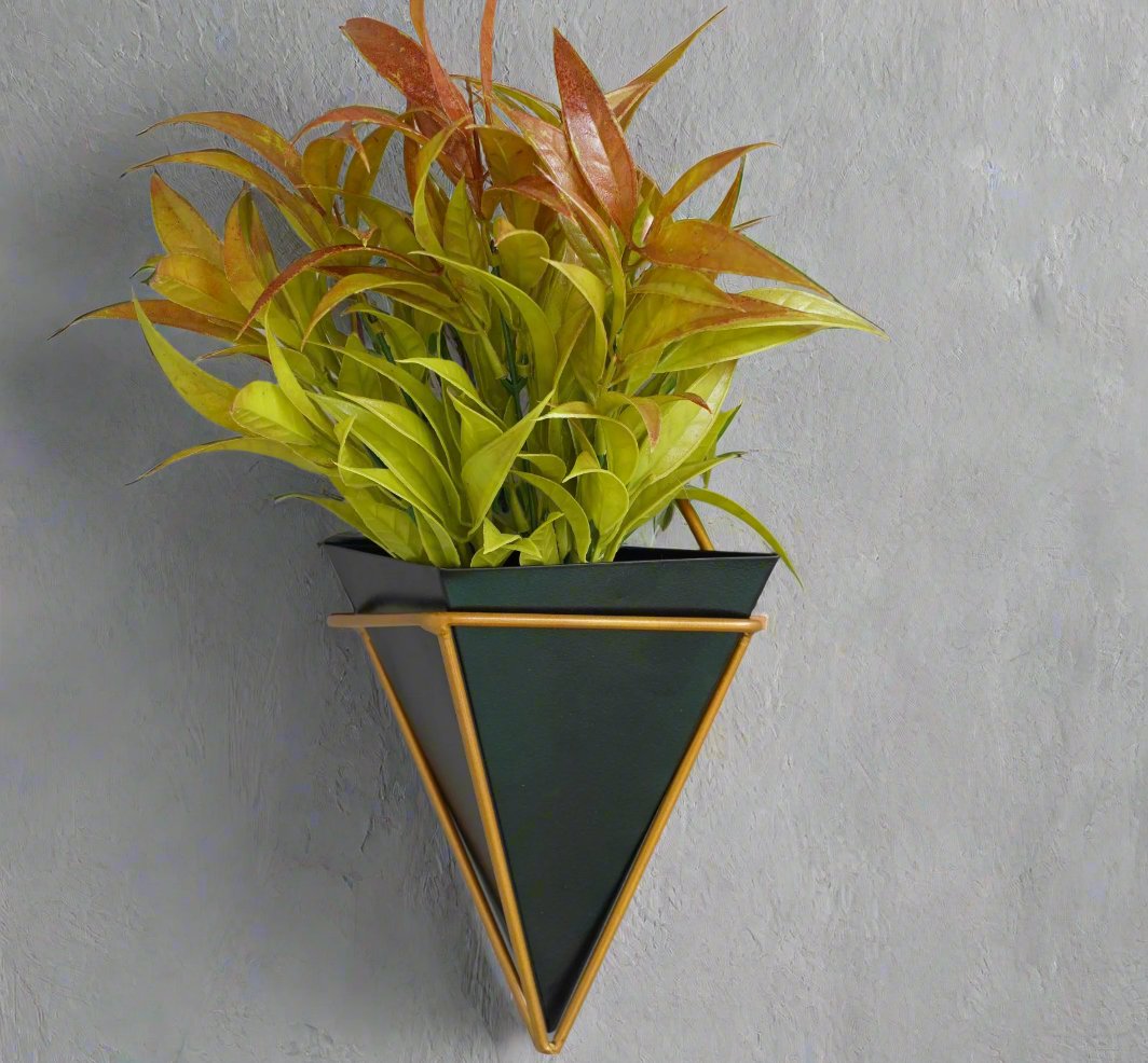 Wall Hanging Pots for Plants(White Pyramid, Black Pyramid - Pack 2)