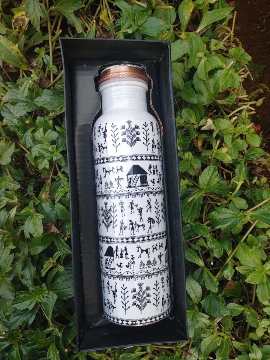 Warli Print Copper Bottle - 950 ml