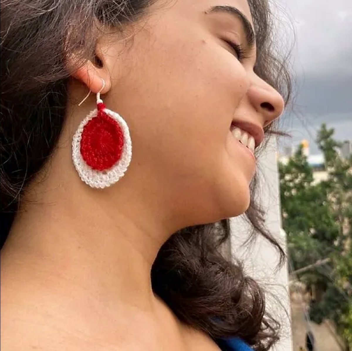 White Cherry Crochet Earrings | Handwoven earrings